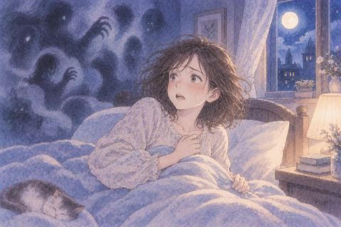 怖い夢から夜中に目覚める女性