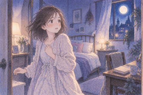 鮮明な夢の部屋で戸惑う女性