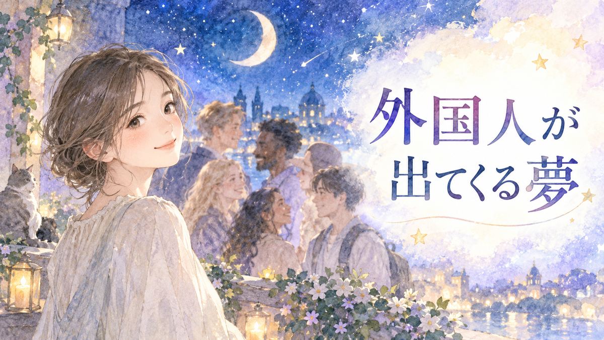 夜空の下で外国人たちを見つめる大人の女性