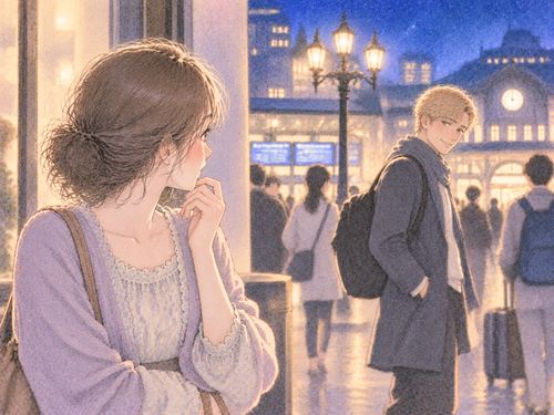 知らない外国人男性を見つめる女性