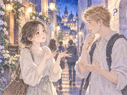 外国人との会話に戸惑う女性