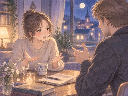 外国人と意見をぶつけ合う女性