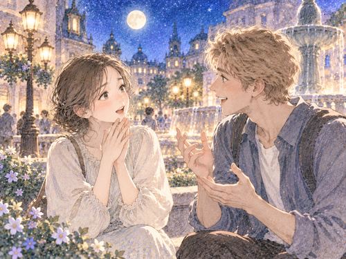 外国人の話を驚きながら聞く女性