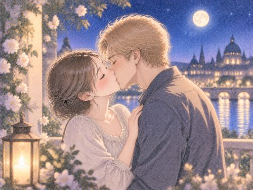 外国人と優しくキスする大人の女性