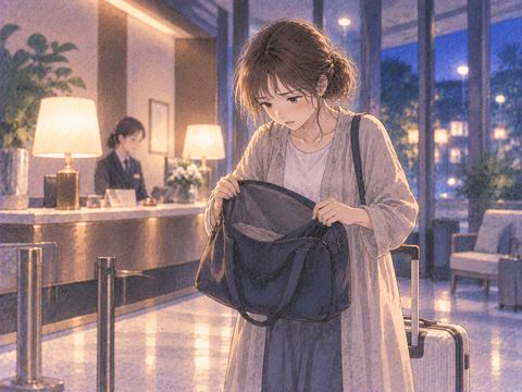 必要な物がなく困って立ち止まる人物