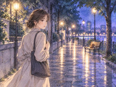 忘れ物に気づいて来た道を引き返す人物