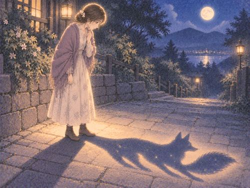 自分の影が狐の形になっている女性