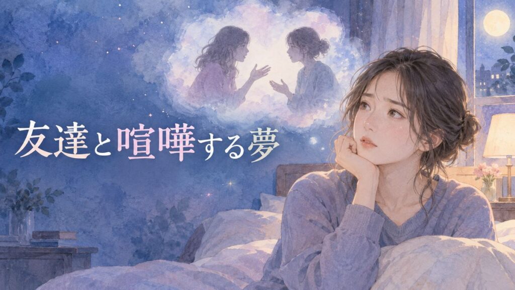 夜の部屋で夢の中の友達との言い争いを思い返す大人の女性