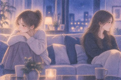 喧嘩のあと目を合わせず離れて立つ二人の友達の夢