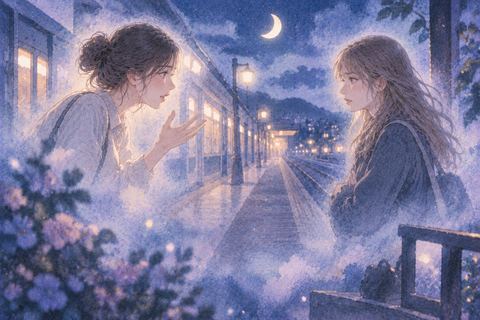 遠く離れた場所にいる友達と夢の中で向き合って言い争う人物