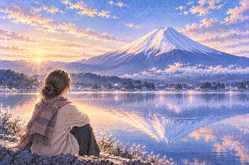 淡い光に照らされた美しい富士山の景色