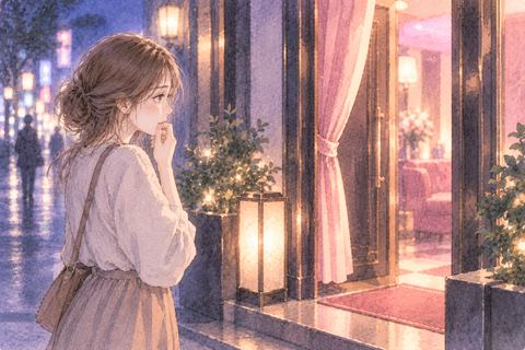 店の入口で足を止めてためらう女性