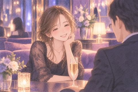 店内で自然な笑顔を見せる女性
