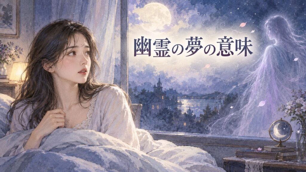 月明かりの部屋で淡い幽霊の気配を見つめる大人の女性