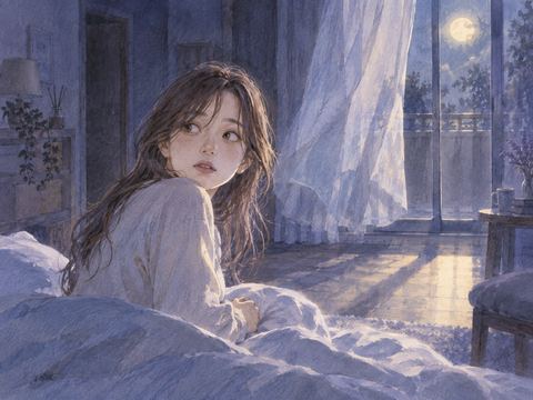 誰もいない夜の部屋で気配を感じて振り向く人物