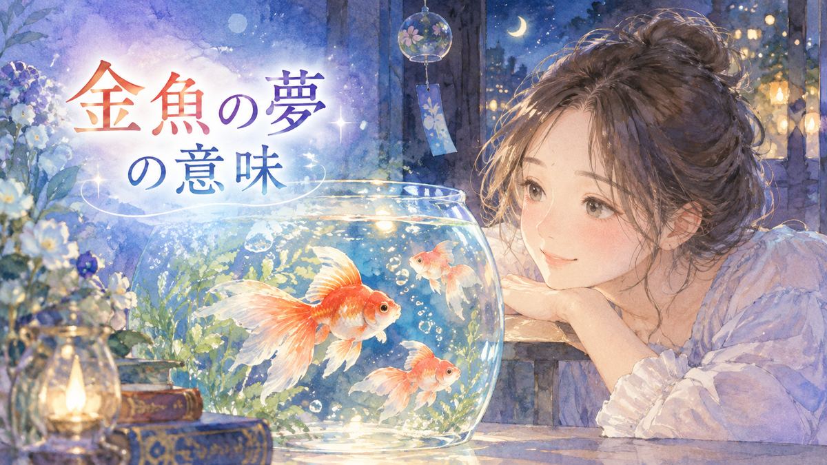 夜の水槽で金魚を見つめる穏やかな大人の女性