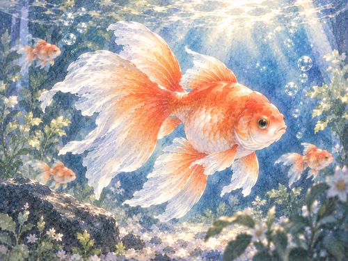 水槽の中をゆったり泳ぐ大きな金魚