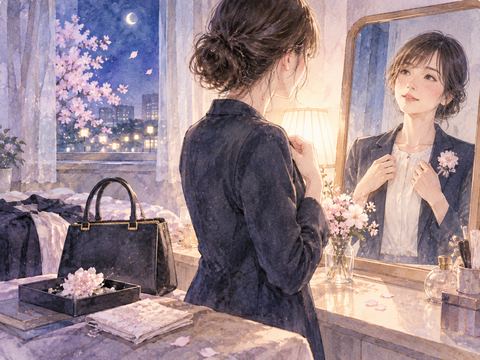 卒業式の服と持ち物を静かに準備する女性