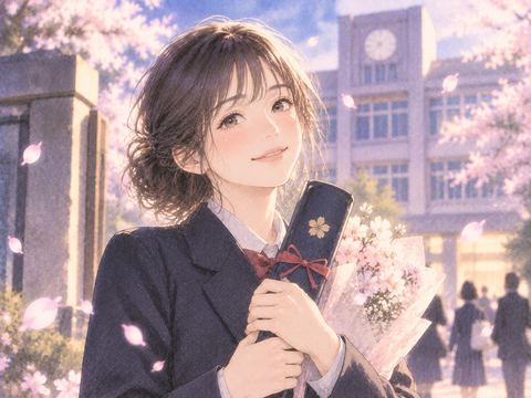 卒業証書を持って嬉しそうに微笑む女性