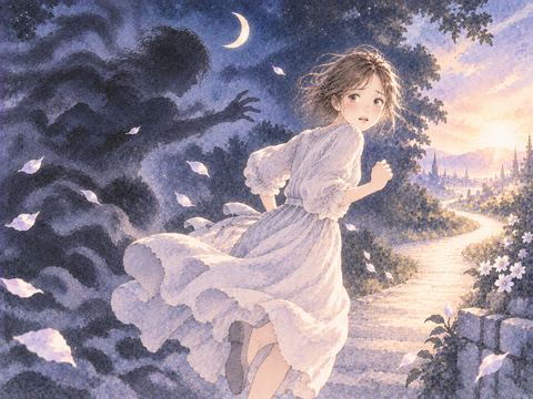 不穏な影から離れるように走る人物
