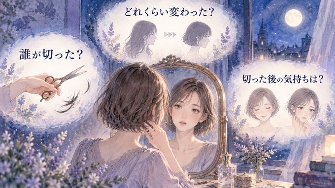 髪を切る夢を誰が切ったかと切った後の気持ちから振り返る女性の図