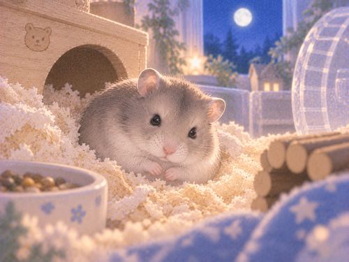 静かな光の中にいるグレーのハムスター