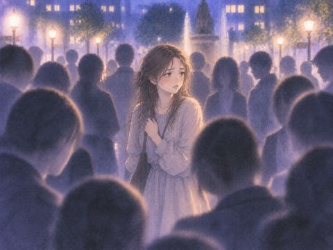 顔の分からない大勢の中で戸惑う女性