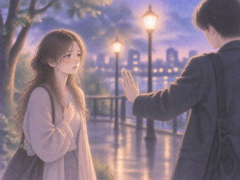 手で制止され戸惑う女性