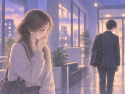 言葉を後悔し遠ざかる相手を見る女性