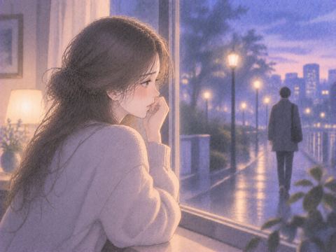 遠ざかる相手を見て悲しむ女性
