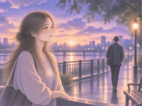 離れる相手を静かに見送る落ち着いた女性