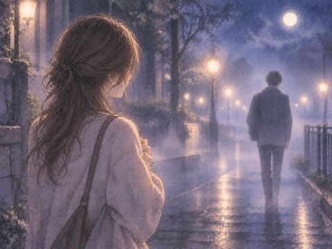 遠ざかる元彼の人影を見つめる女性