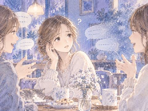 会話の途中で突然音が消え戸惑う女性
