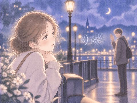 遠ざかる大切な人の声に寂しそうな女性