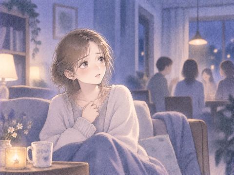 音の消えた場所で不安そうに周囲を見る女性