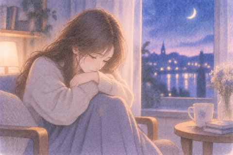 一人で座り寂しそうに俯く女性