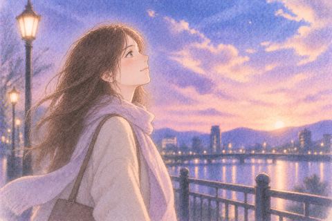 別れのあと穏やかに空を見上げる女性