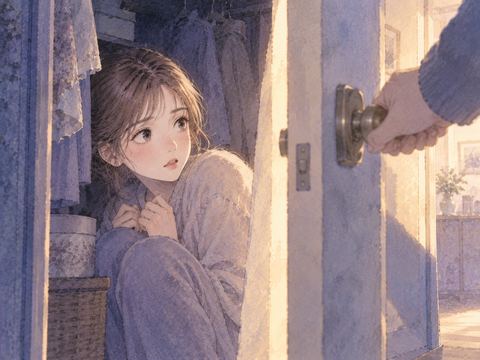 隠れ場所の扉が開いて見つかる人物