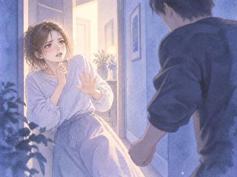 後ずさりしながら身を守る人物