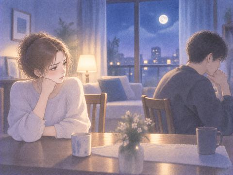 静かな部屋で距離を置く夫婦