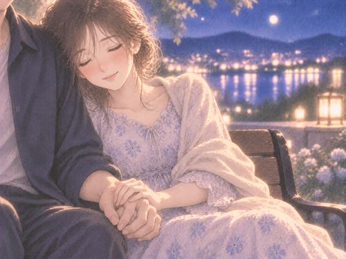 手を繋いで穏やかに安心する女性
