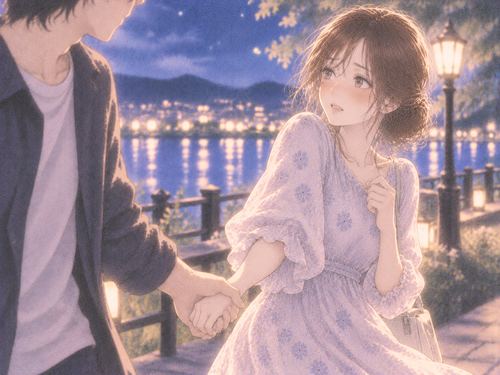繋いだ手に戸惑いを感じる女性