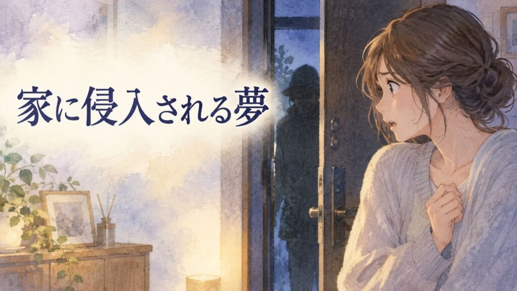 夜の家で開いた扉を不安そうに見る女性