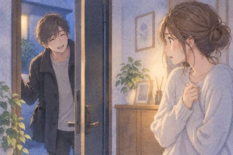 家に入ってきた知人を戸惑って見る女性