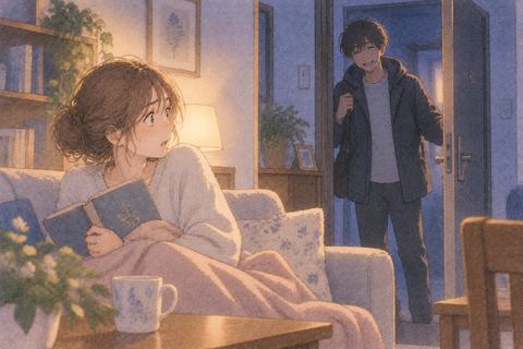 勝手に入ってきた人物に戸惑う女性
