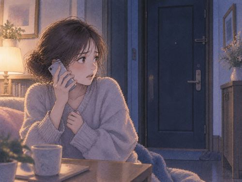 安全な部屋から電話で助けを求める人物