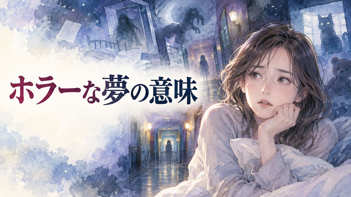不思議な夜の廊下で夢の世界を見つめる女性