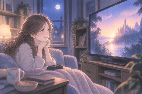 ゲームを終えてほっとした表情を見せる女性