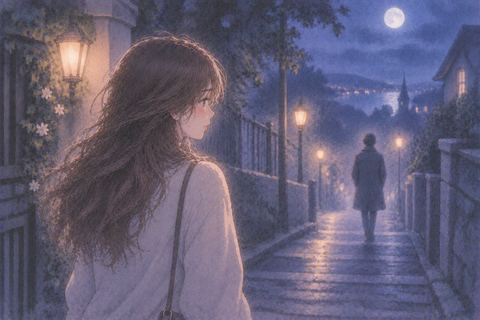 遠ざかる人影を寂しそうに見送る女性