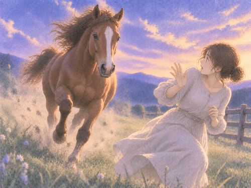 迫る馬から距離を取ろうとする女性